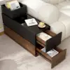 Modern 889 mm Narrow Sintered Stone End Table with USB & Storage – Black