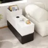 Modern 889 mm Narrow Sintered Stone End Table with USB & Storage – White – Black