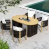 Costra 7-Piece Outdoor Rope Weave & Aluminum Extendable Dining Set with 6 Chairs in Black