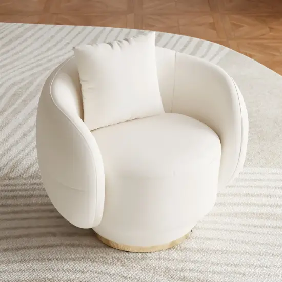 Suncurve Performance Leather Swivel Barrel Accent Chair with Pillow – White