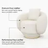 Suncurve Performance Leather Swivel Barrel Accent Chair with Pillow – White