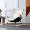 Faux Leather Wingback Slipper Accent Chair with Pillow & Metal Legs – Beige