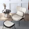 Faux Leather Wingback Slipper Accent Chair with Pillow & Metal Legs – Beige