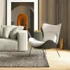 Faux Leather Wingback Slipper Accent Chair with Pillow & Metal Legs – Beige