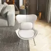 Faux Leather Wingback Slipper Accent Chair with Pillow & Metal Legs – Beige