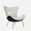 Faux Leather Wingback Slipper Accent Chair with Pillow & Metal Legs – Beige