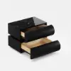Humply Black Faux Leather 2-Drawer LED Nightstand with Charging Station