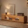 2000mm Natural Glass Door TV Stand with Storage and LED