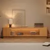 2000mm Natural Glass Door TV Stand with Storage and LED