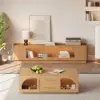2000mm Natural Glass Door TV Stand with Storage and LED