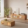 2000mm Natural Glass Door TV Stand with Storage and LED