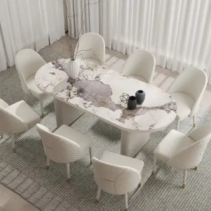Picture of Modern 200 - 240 cm Extendable Oval Natural Matte Sintered Stone Dining Table, Seats 6-10