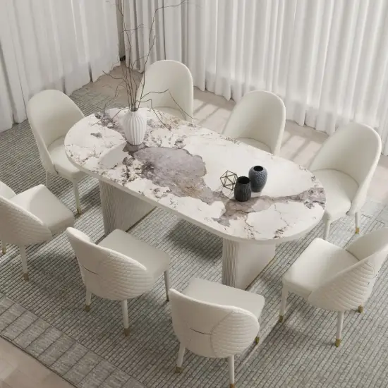 Modern 200 - 240 cm Extendable Oval Natural Matte Sintered Stone Dining Table, Seats 6-10
