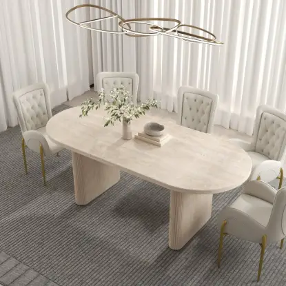 Picture of Modern 200 - 240 cm Extendable Oval Whitewash Matte Sintered Stone Dining Table, Seats 6-10