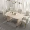 Modern 200 - 240 cm Extendable Oval Whitewash Matte Sintered Stone Dining Table, Seats 6-10