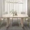 Modern 200 - 240 cm Extendable Oval Whitewash Matte Sintered Stone Dining Table, Seats 6-10