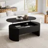 Modern 120 cm Black Oval Fluted Coffee Table with Lift-top