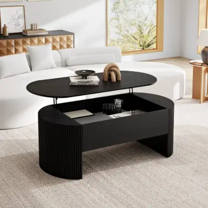 Picture of Modern 120 cm Black Oval Fluted Coffee Table with Lift-top