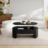 Modern 120 cm Black Oval Fluted Coffee Table with Lift-top
