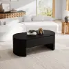 Modern 120 cm Black Oval Fluted Coffee Table with Lift-top
