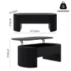 Modern 120 cm Black Oval Fluted Coffee Table with Lift-top