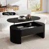 Modern 120 cm Black Oval Fluted Coffee Table with Lift-top
