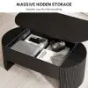 Modern 120 cm Black Oval Fluted Coffee Table with Lift-top