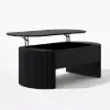 Modern 120 cm Black Oval Fluted Coffee Table with Lift-top
