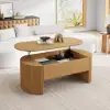 Modern 120 cm Natural Oval Fluted Coffee Table with Lift-top