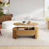 Modern 120 cm Natural Oval Fluted Coffee Table with Lift-top