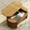 Modern 120 cm Natural Oval Fluted Coffee Table with Lift-top