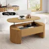 Modern 120 cm Natural Oval Fluted Coffee Table with Lift-top