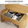 Modern 120 cm Natural Oval Fluted Coffee Table with Lift-top
