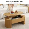 Modern 120 cm Natural Oval Fluted Coffee Table with Lift-top