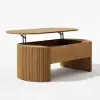Modern 120 cm Natural Oval Fluted Coffee Table with Lift-top
