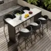 7-Piece Outdoor Sintered Stone & Aluminium Bar Dining Set with 6 Bar Stools in Dark Grey