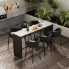 7-Piece Outdoor Sintered Stone & Aluminium Bar Dining Set with 6 Bar Stools in Dark Grey