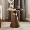 Sculra Modern 55 cm Walnut Pedestal End Table with Travertine Top