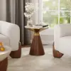 Sculra Modern 55 cm Walnut Pedestal End Table with Travertine Top