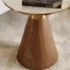 Sculra Modern 55 cm Walnut Pedestal End Table with Travertine Top