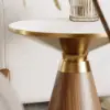 Sculra Modern 55 cm Walnut Pedestal End Table with Travertine Top