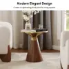 Sculra Modern 55 cm Walnut Pedestal End Table with Travertine Top