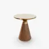 Sculra Modern 55 cm Walnut Pedestal End Table with Travertine Top