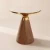 Sculra Modern 55 cm Walnut Pedestal End Table with Travertine Top