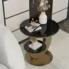 Modern 51 cm Black Round Sintered Stone End Table with 2 Tiers