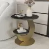 Modern 51 cm Black Round Sintered Stone End Table with 2 Tiers