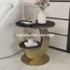 Modern 51 cm Black Round Sintered Stone End Table with 2 Tiers