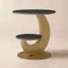 Modern 51 cm Black Round Sintered Stone End Table with 2 Tiers
