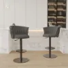 Modern Grey & Black Velvet Adjustable Bar Stool with Swivel, 2 Pieces