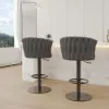 Modern Grey & Black Velvet Adjustable Bar Stool with Swivel, 2 Pieces